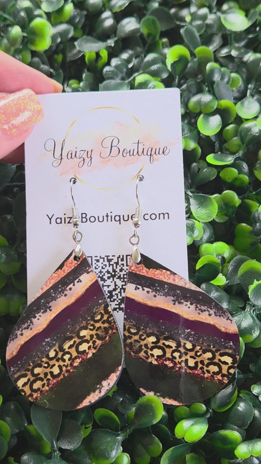 Handmade Teardrop Earrings – Leopard Print & Marble Stripes | Bold Statement Jewelry by Yaizy Boutique