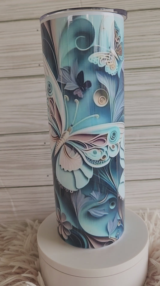 3D Blue Butterfly 20z Handmade Tumbler