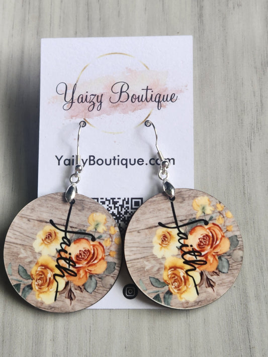 Orange Yellow Roses, Faith Handmade Earrings