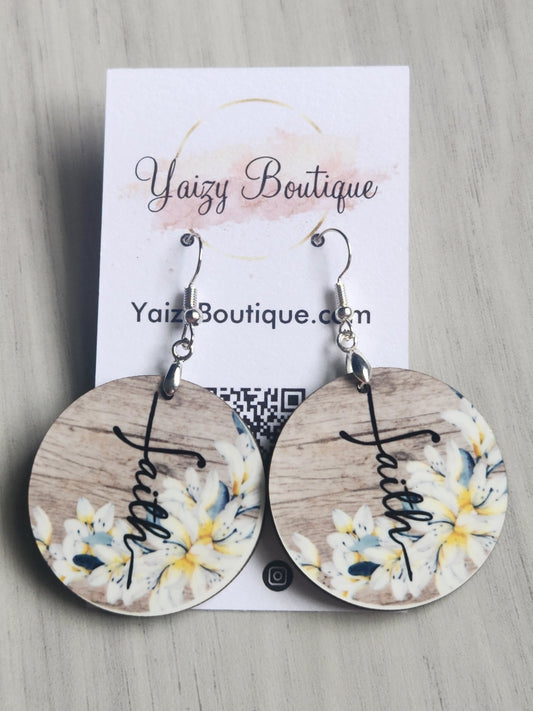 White and Yellow Flowers Faith Handmade Earrings