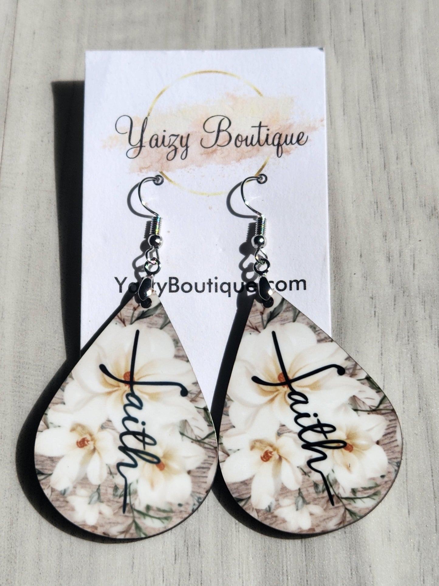 White Flowers Handmade Faith Earrings