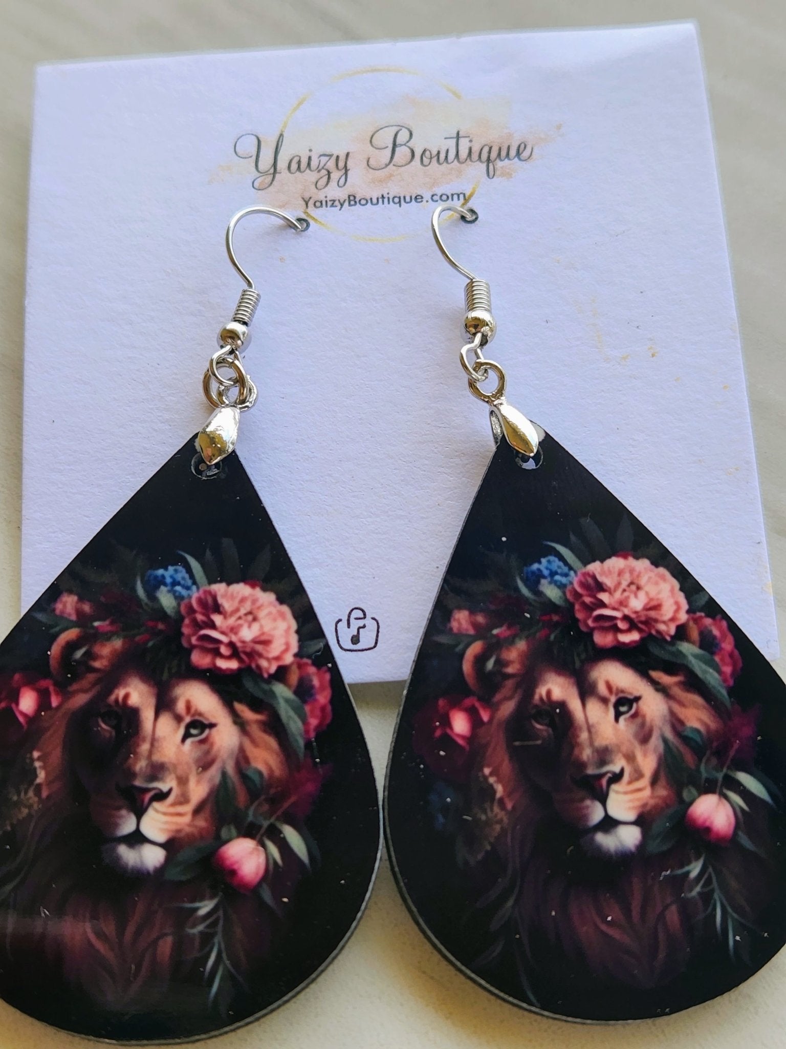 Lion With Flower Earrings Handmade - Yaizy Boutique