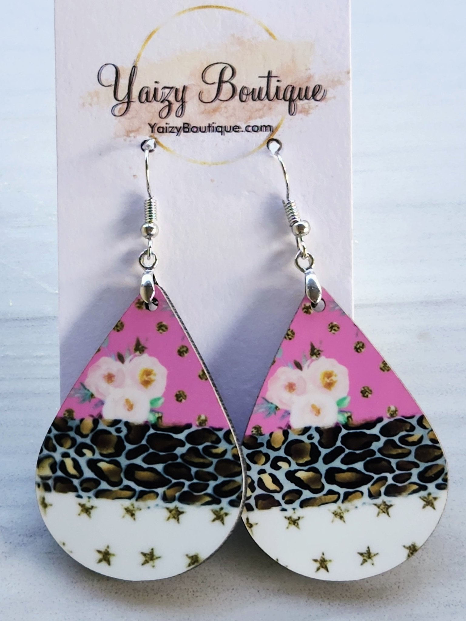 Pink, Cheetah print and stars handmade earrings - Yaizy Boutique